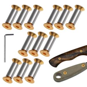12 Packs Knife Handle Screws Rivets Bolts Fasteners, Gold Hex Flat Head Screws for Knife Blade Fixing (17.2mm,for 5mm knives handle hole)