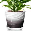 8 Inch Plant Pot,Ceramic Planter with Drainage and Saucer,Ceramic Pots for Plants,Indoor Plant pots,Ceramic Flower pots(Dark Gray+White)