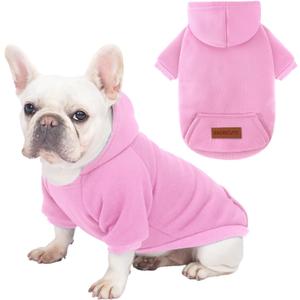 2 Pack Dog Hoodie Warm Hood Dog Sweater Cold Weather Small Dogs Sweatshirt Comfort Pet Clothes for Small Medium Dogs with Pockets (Pink, XL (Back: 16.5",Chest: 21.6", 12.8-17lbs))