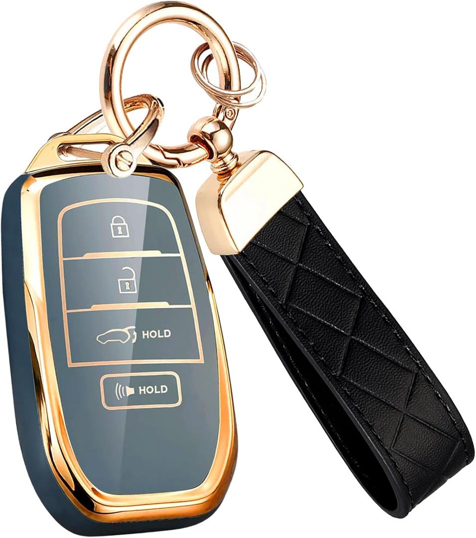 Montague Key Fob Cover for Toyota Camry Rav4 Crown Corolla Cross Grand Highlander Land Cruise Prius Sequoia Tundra Venza 4runner4 Buttons, Gray