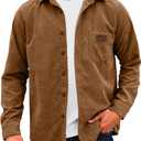 Comdecevis Mens Corduroy Shirts Jacket Button Down Long Sleeve Work Shirts Shackets with Pocket (Brown, M)