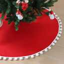 Slsxip Nonwoven Christmas Tree Skirt, 48 inch Xmas Tree Skirt with Red Pom Poms, Seasonal Holiday Indoor Decoration(Red,48 inch)