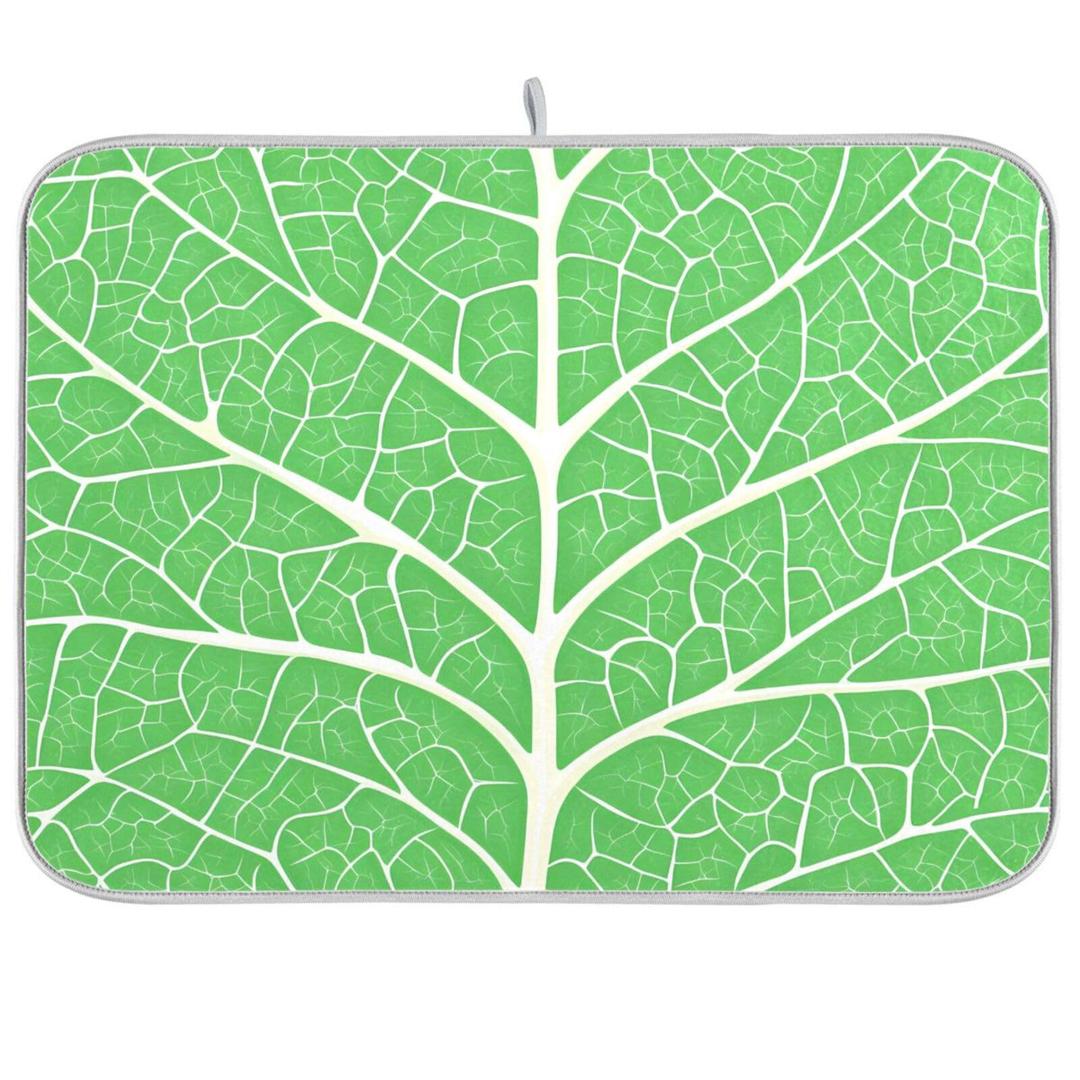 Green Leaf Dish Drying Mat for Kitchen Counter Absorbent Microfiber Drying Pad, Medium 16x18 in