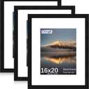 16x20 Poster Frame, Display Pictures 11X14 with Mat or 16x20 Without, Wall Hanging Frames, Black, 3 Pack