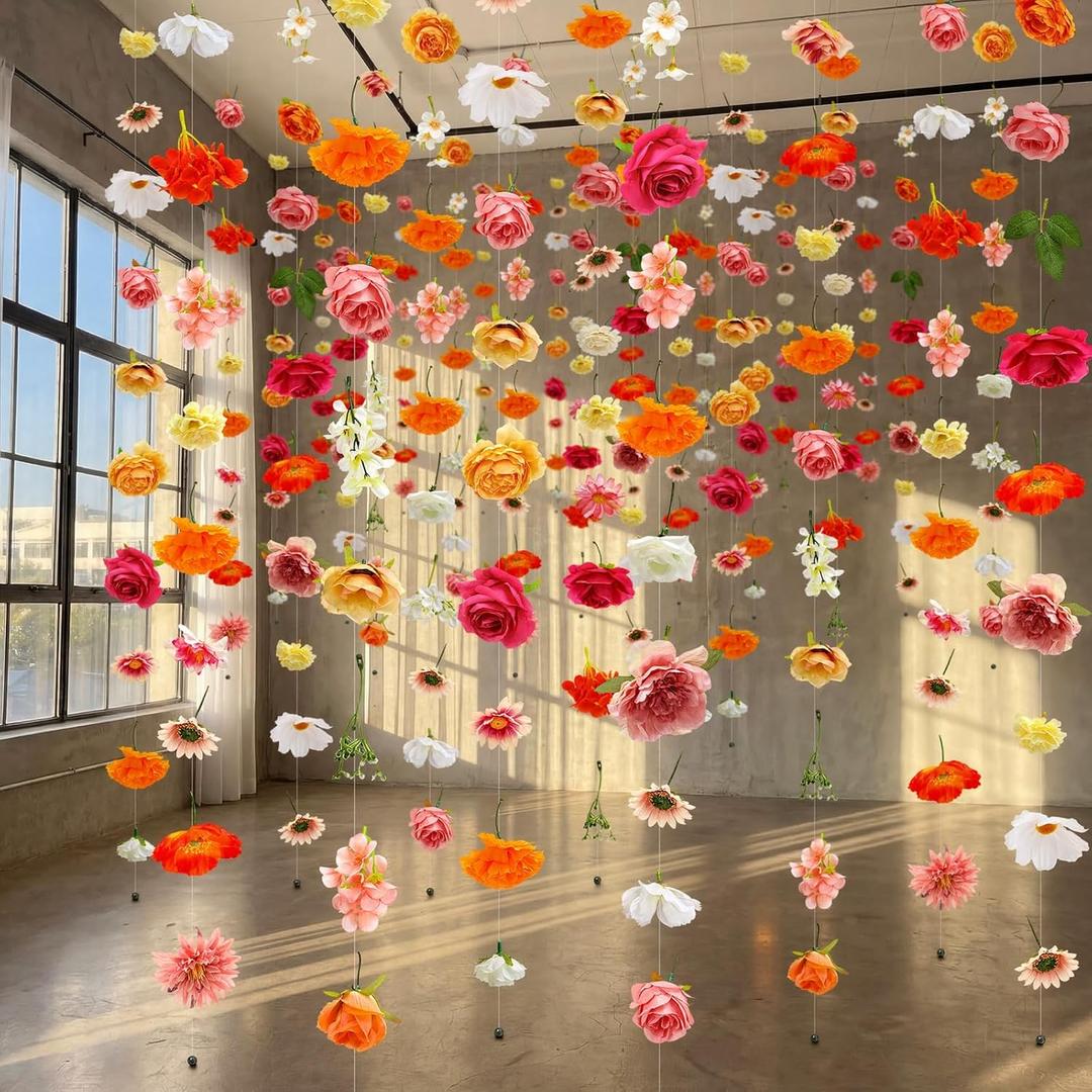 Suncalla 12 Pcs 70.8 ft Flower Garlands Hanging Artificial Wildflower Vine Decor from Ceiling Floating Floral Backdrop Silk Fake Flower Garland for Wedding Home Garden Wall Arch(Rose)