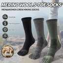 Merino Wool Toe Socks For Hiking Men&Women Thermal Winter Warm Boot Work Cushion Five Finger Socks 3 Pairs (Black, M)