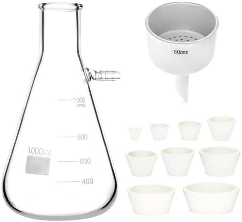 QWORK 1000ML Buchner Funnel Kit Filter Flask Set, 1L Vacuum Flask 80mm Funnel, Borosilicate Glass Heavy Wall Filtering Flask