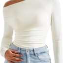 SUUKSESS Women Long Sleeve Off Shoulder Tops Trendy Cowl Neck Going Out Shirt for Fall (Medium, Cream White)