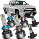 AWALITED Fits for 2007-2015 Chevy Silverado 1500 2500 3500HD High Low Beam Fog Lights Bulbs Combo, 6000K White Plug-and-Play Super Bright Light Bulbs, Pack of 6