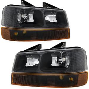 Headlight Assembly for 2003-2023 Chevy Express 1500 2500 3500 GMC Savana 1500 2500 3500 Black Housing Amber Reflector Direct Replacement Headlamp No Bulbs Included