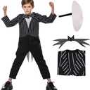Striped Costume Boys Mask Jumpsuit Fancy Dress Cosplay Outfits Pants Bowtie for Halloween Christmas Party Cosplay (150)