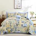 Anibedding 3 Pieces Quilt Set Queen Size, Colorful Floral Reversible Bedspread Coverlet Set, Soft Microfiber Lightweight Bed Cover for All Season (96"x90", 1 Quilt+ 2 Pillow Shams)