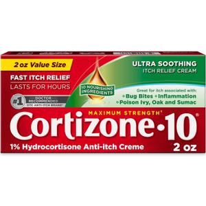 2 x Cortizone-10 Maximum Strength Ultra Soothing Itch Relief Cream, 1% Hydrocortisone, Fast-Acting, Anti-Itch Cream for Bug Bites, Rash, Eczema, Psoriasis, Poison Ivy, Oak, Sumac & More, 2 oz