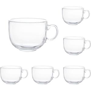 16oz Glass Jumbo Mugs With Handle For Coffee, Tea, Soup,Clear Drinking Cup,Set of 6