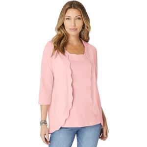 Roaman's Women's Plus Size Scalloped Cardigan and Tank Set (30-32 Plus)