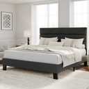 GarveeHome Full Size Platform Bed Frame with Adjustable Headboard, Linen Fabric Upholstered and Wooden Slats Support, Heavy Duty Mattress Foundation, No Box Spring Needed, Easy Assembly, Dark Grey