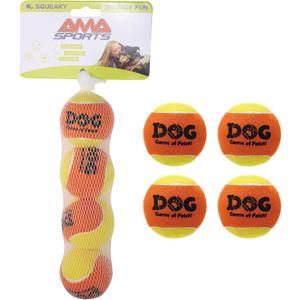 2 x AMA SPORT Squeaky Tennis Balls for Dogs 2.0" Small Dog Tennis Balls for Throwing and Fetching Dog Toys for Training, Exercise, High Bouncing 4 Pack (Orange Yellow)