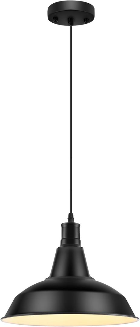 Pendant Light Fixtures, Vintage Farmhouse Hanging Lighting Fixture with Metal Shade, Industrial Barn Lights for Hallway, Kitchen Island, Sink, Dining Room, Living Room, Black, 12.2in