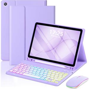 EAMPANG Case with Keyboard Mouse for Samsung Galaxy Tab A11 Plus/A9 Plus 2025/2023 11 inch,7 Color Rainbow Backlight Detachable USB-C Keypad Magnetic Case with Pen Slot for Tablet A11+ A9+ 5G Purple