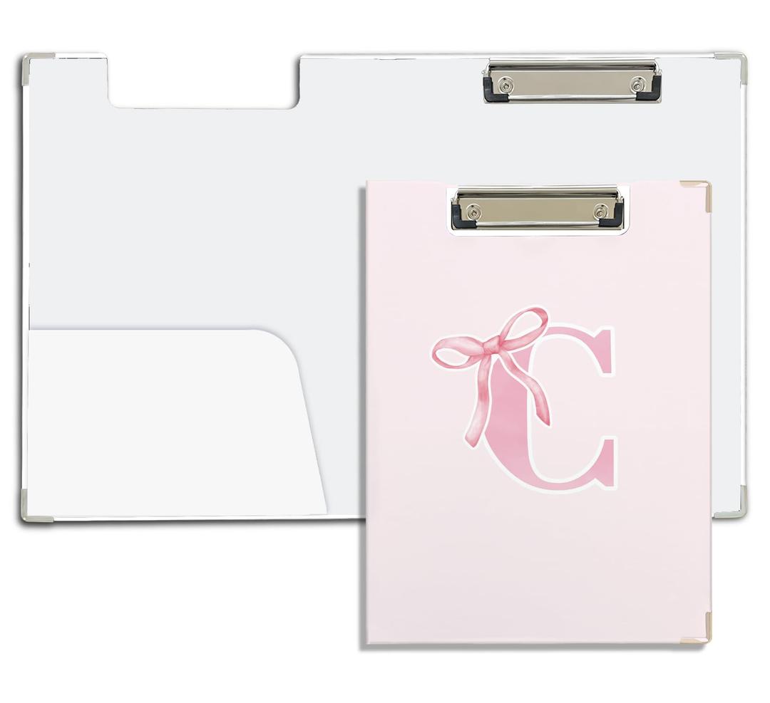 foedor Coquette Trendy Preppy Pink Bow Clipboard Folio with Storage,Initial R Clipboard Folio Personalized Teen Girl Gifts,Monogrammed Gifts for Women.Office School Supplies Teen Girl