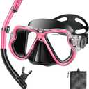 Snorkeling Gear for Adults Kids, Dry Snorkeling Set, Panoramic Anti-Leak and Anti-Fog Tempered Glass Lens, Adjustable Strap Snorkel Set with Mesh Bag Ear Plug for Snorkeling Scuba Diving Travel (Kids(3-14 Ages), Pink)
