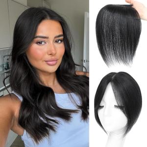 Hair Toppers Bangs Hair Clip Real Human Hair 3603D Cover Clip in Bangs for Woman with Thinning Fake Bangs Hairpieces for Daily Wear(BlackSide Bangs)