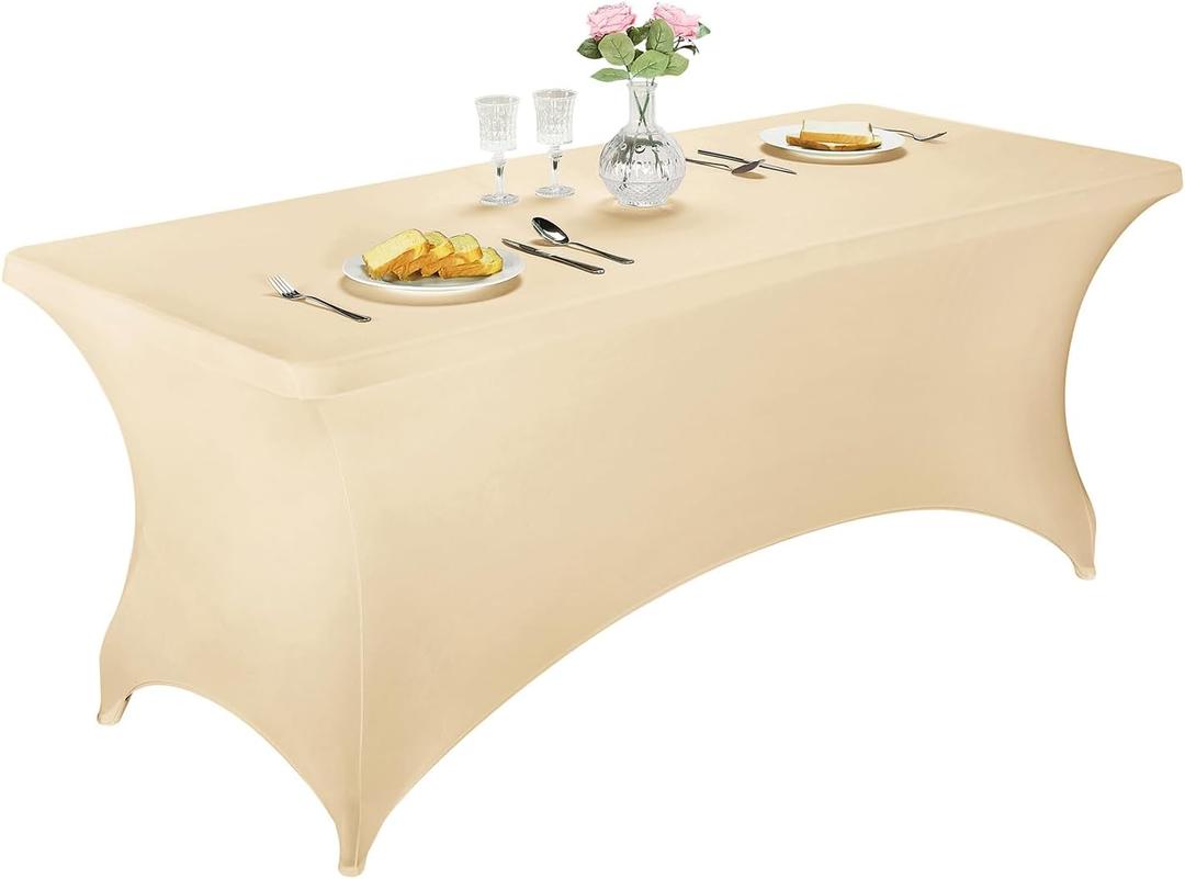 LZY Spandex Table Covers 6 Feet, Stretch/Fitted Table Covers for 6 Feet Folding Table, Rectangular Spandex Table Cloths for Wedding Party or Event (6FT-2PCS, Champn), 72" x 30" 2PACK