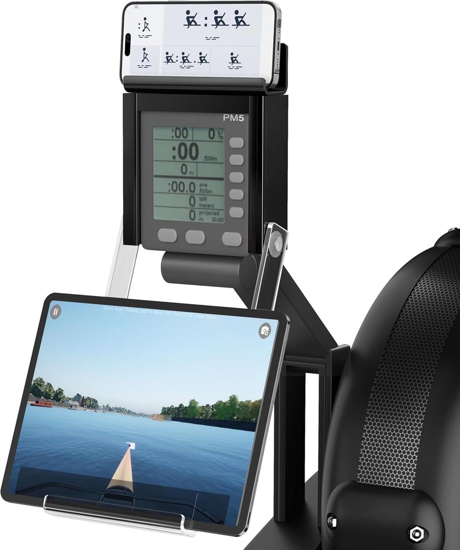 Phone & Tablet Holder Compatible with Concept 2 Rowing Machine & Skierg with PM5 Monitor, Rower Accessories, 2-in-1 Phone & Tablet Mount Stand for Model D&E and Rowerg, NOT for PM3/PM4, Patent Pending