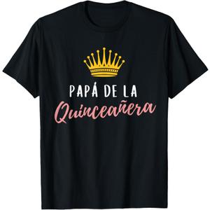 Quinceanera Papa Dad Father Rose 15 Party Quince Matching T-Shirt (Small, Black)