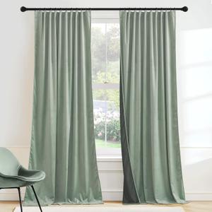 RYB HOME Mint Green Velvet Curtains 102 inches Long, Room Darkening, Floor-Length, Stylish Velvet Drapes with Hook Belt for Nursery Living Room Office, 52" W x L102 L, Auqa