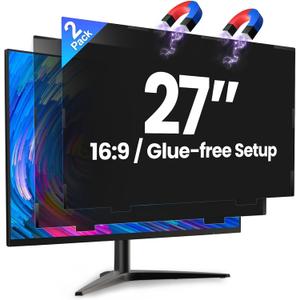 2 Pack Magnetic 27 Inch Computer Privacy Screen for Monitor 16:9 Aspect Ratio, Anti-Glare Blue Light Computer Monitor Privacy Shield, Removable Anti-Spy Screen Protector