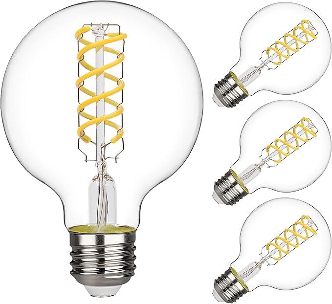 G25 Edison LED Bulbs 6W Neutral White, Dimmable Glass Vintage Lights, 4-Pack, Energy Efficient, Retro Style for Chandeliers & Decorative Lighting, LED Globe Light Bulbs, Color: 4000k Neutral White