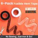 6 Rolls 162 Yards  Hemming Tape with Portable Iron, 3/4 Inch x 27 Yards Each, 3 White & 3 Black, Iron-On Hem Tape for Pants, Curtains, Dresses & Crafts