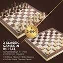 Wooden Magnetic Chess Set & Checkers Board Game, 15 Foldable Chess Board | Solid Wood 2-in-1 Board Game for Adults with Storage Box, 2 Extra Queens, Portable Travel Chess Set for Kids & Beginners