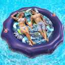 Tanning Pool Lounger Float, Extra Large Inflatable Pool Floats Adult Heavy Duty with Pillow & Cup Holders, Round Water Pool Raft Floaties Bed for Backyard Lake River Beach Outdoor