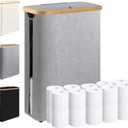 Extra Large Toilet Paper Storage Basket with Lid 49L Slim Toilet Paper Basket Holder Bin Container Organizer for Bathroom Hold up to 20 Regular Rolls or 15 Mega Rolls (Grey)