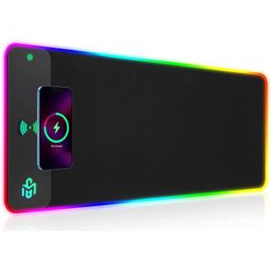 GIM Wireless Charging RGB Gaming Mouse Pad 15W, LED Mouse Mat 800x300x4MM, 10 Light Modes Extra Large Mousepad Non-Slip Rubber Base Computer Keyboard Mat for Gaming, MacBook, PC, Laptop, Desk
