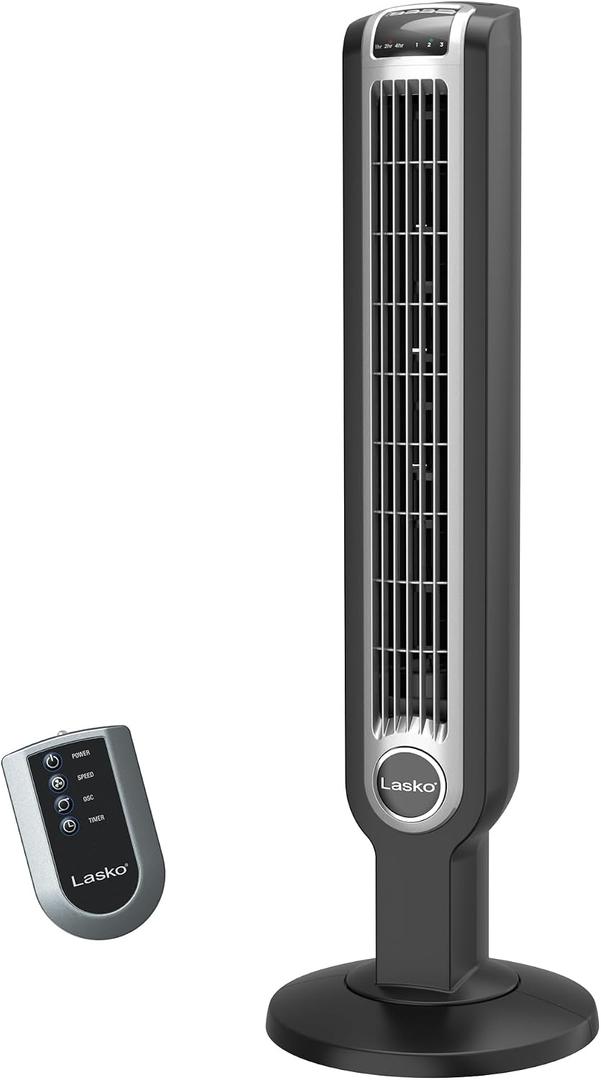 Lasko Oscillating Tower Fan with Remote Control, 3 Quiet Speeds, Timer for Bedroom, Kitchen, Office Use, Black, 36" 2511