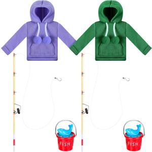 Meooeck 6 Pieces Christmas Doll Accessories Set Including 2 Holiday Clothes Outfit, and 4 Novelty Toy Accessories for Kid(Fishing)