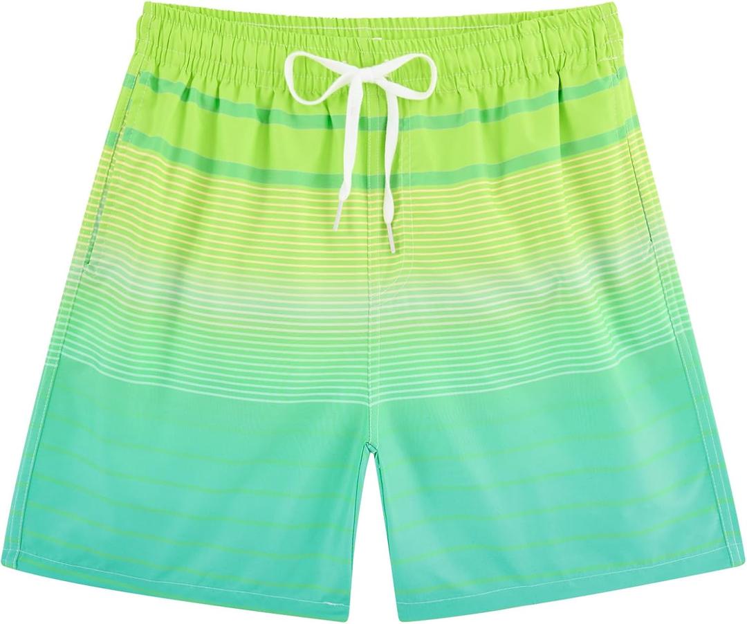 Cozople 7-16T Teen Boys Swim Trunks Quick Dry UPF 50+ Swimwear Bathing Suit for Big Boys Beach Swim Boards Shorts (Yellow Stripes)