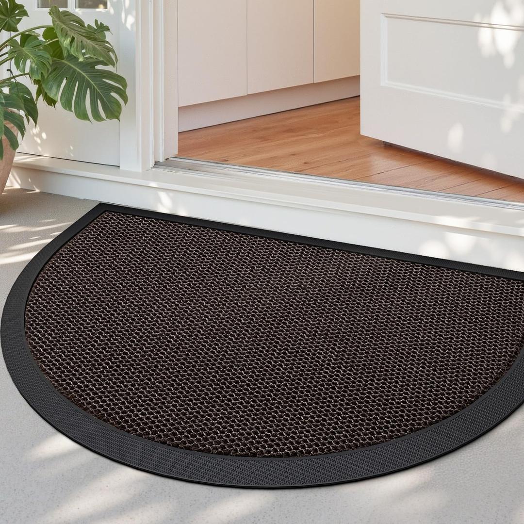 DEXI Front Door Mat Outside Entrance 20x32 Half Round Brown