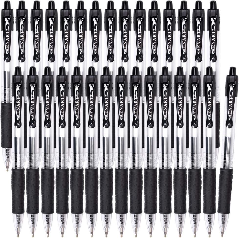 Aen Art Gel Pens, 30 Pack Black Gel Pen Fine Point, Retractable Gel Ink Rollerball Pens for Smooth Writing (0.7mm) Back to School Supplies