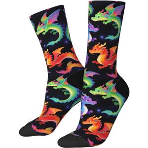 Cute Novelty Crew Socks, Funny Athletic Crazy Dress Socks Gift For Men Women (One Size, Dragon)