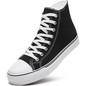 ZGR Men's High Top Canvas Sneakers Lace Up Classic Casual Walking Shoes (12, Black)