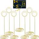 24 Pack 8.86 Inch Table Number Holder Wire Photo Holder Picture Name Menu Clips Memo Note Cards Stand for Wedding Reception Anniversary Birthday Centerpieces(Gold)