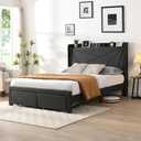William's Home Furnishing Noax Full Bed Frame - Modern Gray Upholstered Bed with Sturdy Support, No Box Spring Needed