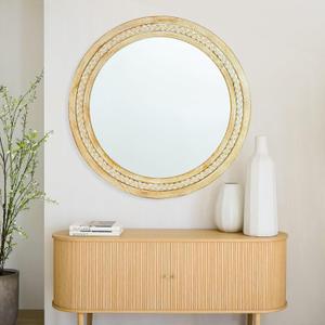 Round Mirror 24 Inch Braided Knot Bohemian Farmhouse Decorative Mirror for Wall Decor Hanging Mirror