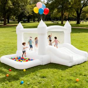 White Inflatable Bounce House Indoor/Outdoor, Jumper with Slide and Water Pool/Ball Pool for Outdoor Garden, Backyard Fun, Perfect for Wedding, Birthdays & Family Gatherings