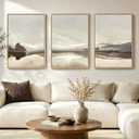 Large Framed Neutral Wall Art for Living Room, Mountain Landscape and Lake Artwork for Walls, 3 Piece Modern Canvas Prints for Hallway, Dining Room, Office Wall Decor 24x36 Inch