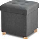 BRIAN & DANY Ottoman with Storage, Square Storage Ottoman for Dorm, Linen Folding Ottoman Foot Stool with Legs for Living Room and Bedroom, 17.7"x17.7"x20" - Gray